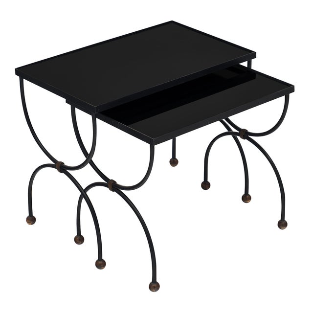 Art Deco Period Black Glass Nesting Tables Set of 2 Chairish