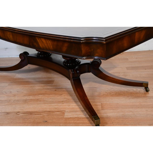 1930 Weiman English Regency Mahogany Leather Top Set Coffee Table & Side Tables For Sale - Image 9 of 18