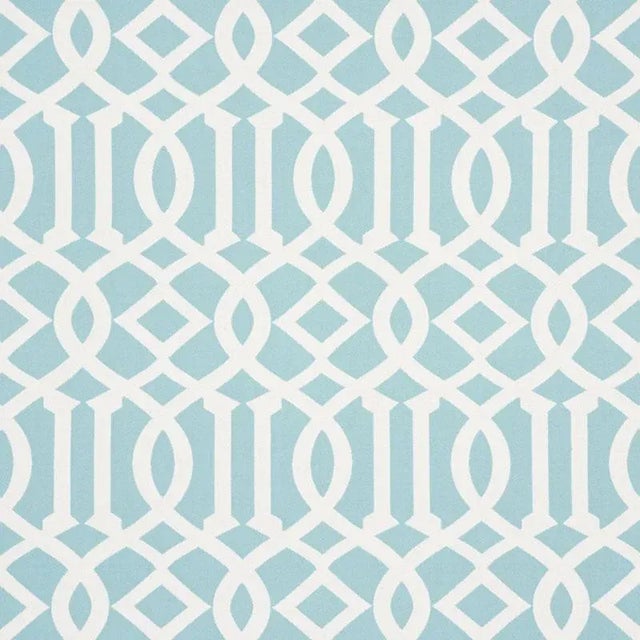 Sample - Schumacher Imperial Trellis Indoor & Outdoor Fabric in Aqua For Sale