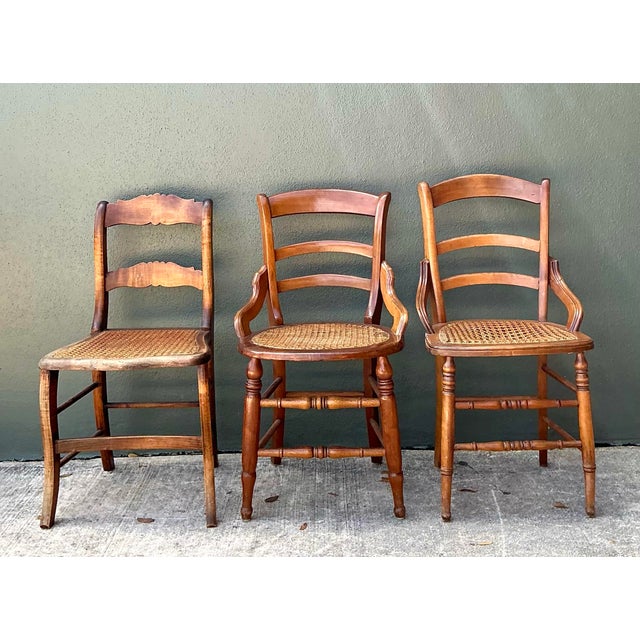 Vintage Collection of Cane Seat Chairs - Set of 3 For Sale - Image 10 of 12