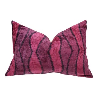 Contemporary Pinkish Red Velvet Throw Pillow & Down Insert For Sale