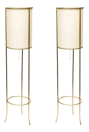 Tripod Brass Floor Lamps in the Manner of T.h. Robsjohn-gibbings - A Pair