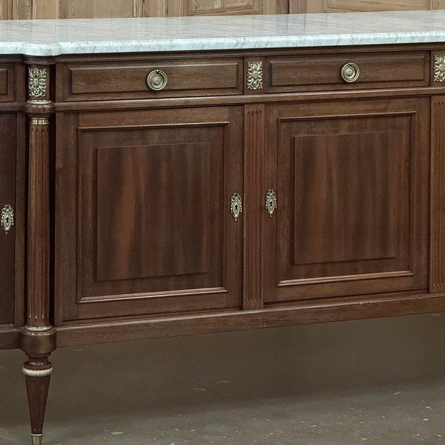 Mid 20th Century Grand French Louis XVI Mahogany Round-Sided Buffet With Carrara Marble For Sale - Image 9 of 18