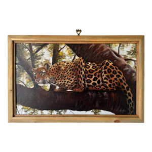 Vintage H.W.Hill Wildlife - Tiger on Tree Landscape Oil on Canvas Painting, Framed