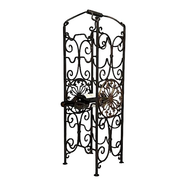 Scrolled Wrought Iron Black & Gold Tone Wine Rack in the Style of Oscar Bach For Sale