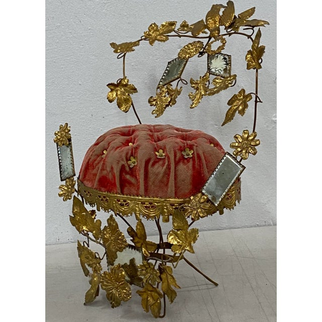 Red Victorian Era Gilded Metal Wedding Pin Cushion C.1900 For Sale - Image 8 of 12