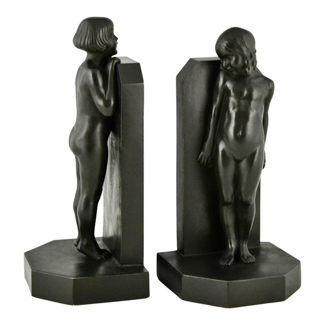 Art Deco Bronze Bookends with Children by Raoul Benard, 1930, Set of 2 For Sale - Image 6 of 12