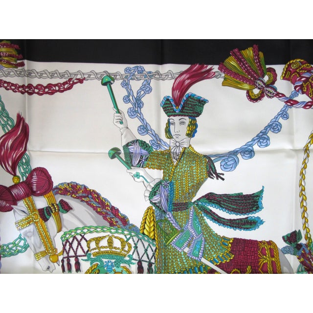 French Hermes Paris Carre 90 Le Timbalier Black Border Silk Scarf NWT & Box For Sale - Image 3 of 13