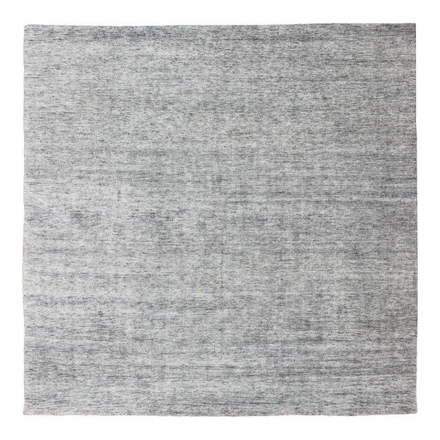 Square Modern Rug in Solid White Color With Distressed Pile and Charcoal Weft For Sale