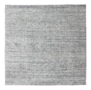 Square Modern Rug in Solid White Color With Distressed Pile and Charcoal Weft