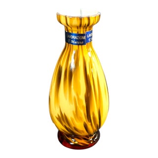 Vintage Murano Amber Swirl Art Glass Bud Vase, 1980s Italian Hand Blown (6" Height) For Sale
