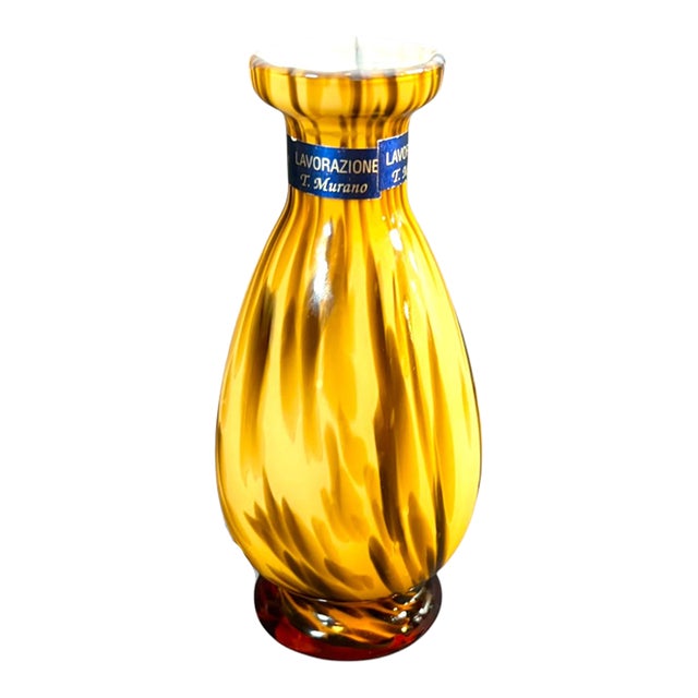 Vintage Murano Amber Swirl Art Glass Bud Vase, 1980s Italian Hand Blown (6" Height) For Sale