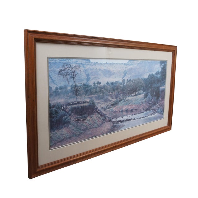 Vintage 1988 Simon Combes "The Crossing" lithograph print. The Crossing reveals one of the great wonders of the animal...