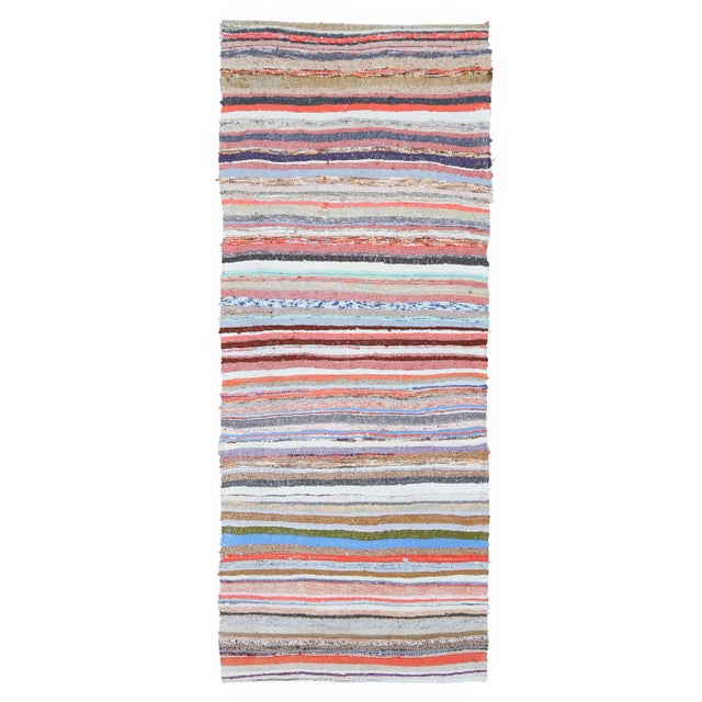 Vintage Turkish Oushak Handmade Wool Cotton Pink Kilim Runner For Sale - Image 10 of 10