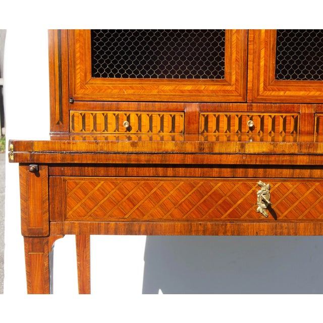 Wood Antique French Louis XVI Desk Cabinet Fine Kingwood Parquetry For Sale - Image 7 of 9