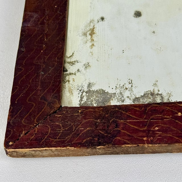 Late 19th Century Antique Primitive Distressed Wall Mirror in Wood Frame With Wiggly Design For Sale - Image 5 of 7
