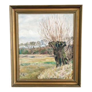 Antique Original Landscape Oil Painting, Signed Countryside Art For Sale