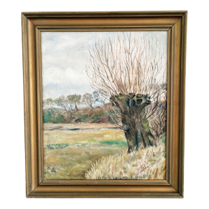 Antique Original Landscape Oil Painting, Signed Countryside Art