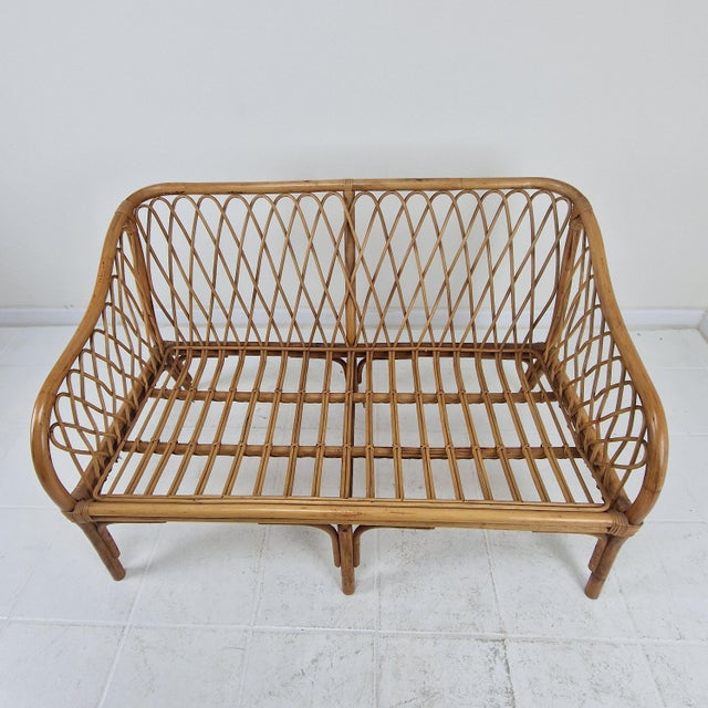 Mid-Century Italian Rattan & Bamboo Settee, 1970 For Sale - Image 12 of 16