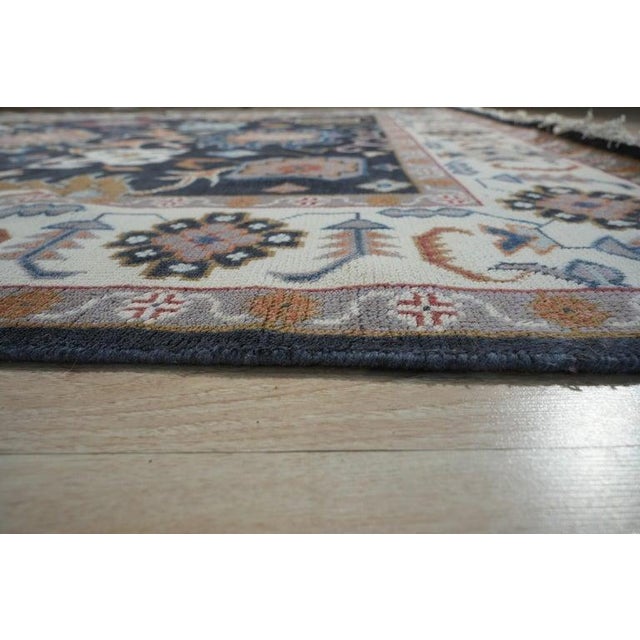 8x10 Blue Hand-Knotted Wool Floral Medallion Border Traditional Carpet Rug For Sale - Image 4 of 7