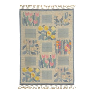 Mid 20th Century Ingegerd Silow Vintage Swedish Kilim Rollakan Rug, 5'6 X 7'8 For Sale