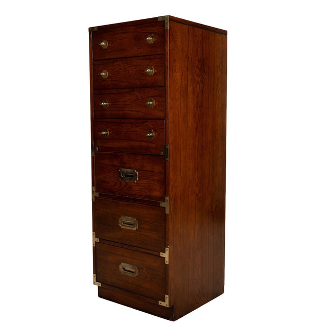 Wood Vintage 1970s Bernhardt Campaign Style Lingerie Chest Dresser W/ Brass Hardware For Sale - Image 7 of 14