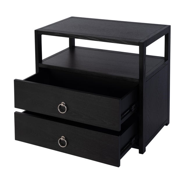 2020s Lark 28 in. W Rectangular Wood 2 Drawer Wide Nightstand with Open Shelf, Washed Black For Sale - Image 5 of 11