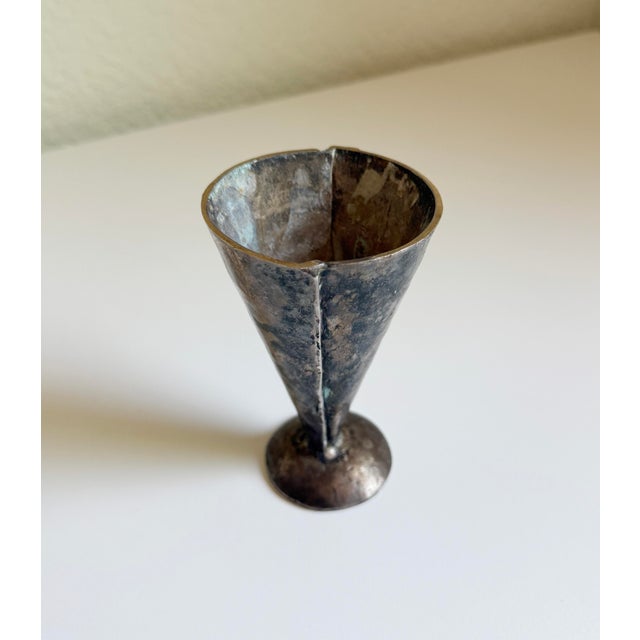 Vintage, handmade, silver tone metal chalice cup or bud vase featuring a rich patina. Perfectly scaled for a bedside table...