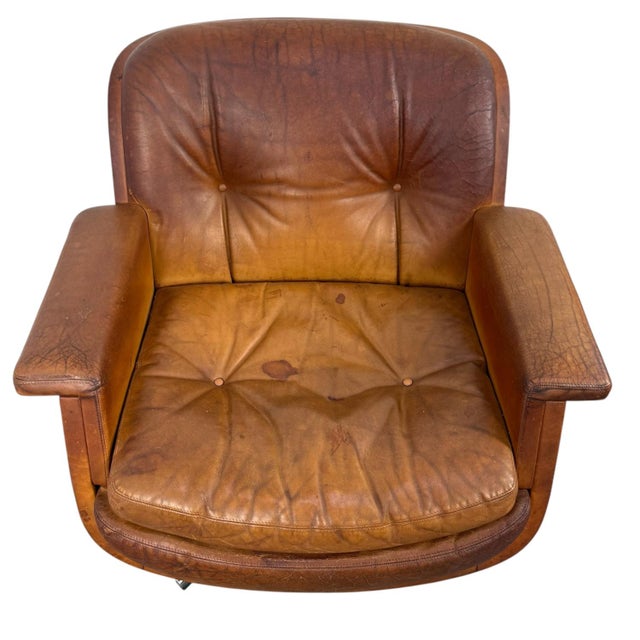 Vintage Cognac Leather Swivel Lounge Chairs from Eugen Schmidt, 1970s, Set of 2 For Sale - Image 9 of 18