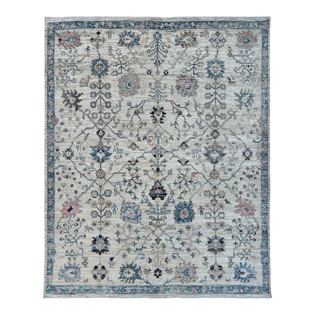 Oushak Turkish Rug, Ivory and Blue 8'4" X 9'10" For Sale