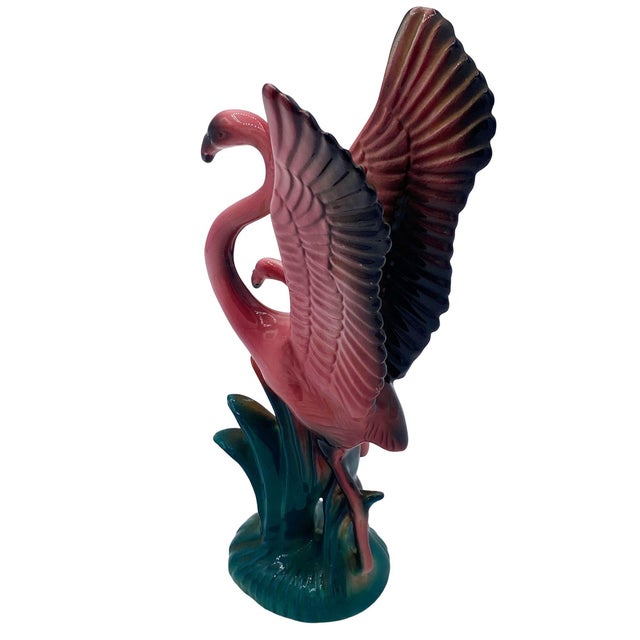 1950s Mid Century Modern Open Wing Mother & Child Pink Flamingo Ceramic Tabletop Statue by Leftons For Sale - Image 4 of 9