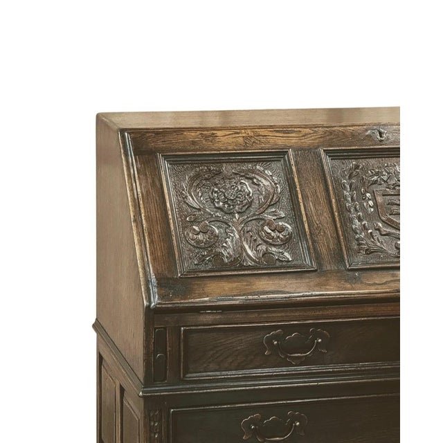 Brown Antique Ethan Allen English Carved Rustin Secretary Desk For Sale - Image 8 of 14