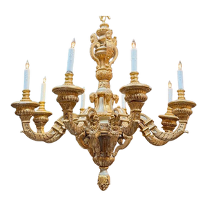 Antique French Carved and Parcel Gilt 8 Arm Chandelier