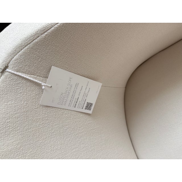 2020s Restoration Hardware Ellison Barrelback Slope Arm Dining Chairs – Set of 4 Performance Linen Weave in Natural | Recessed Casters For Sale - Image 5 of 9