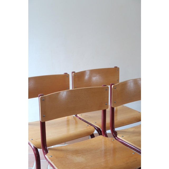 Randers Møbelfabrik Cantilever Chairs in Beech and Red Lacquered Steel by Randers Møbelfabrik, Denmark, 1960s, Set of 4 For Sale - Image 4 of 18