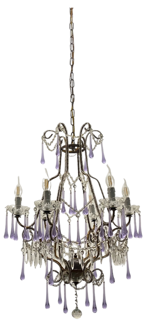 Crystal Beaded Murano Glass Chandelier, 1960s