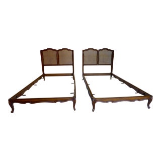 Antique French Country Style Caned Twin Beds - A Pair For Sale