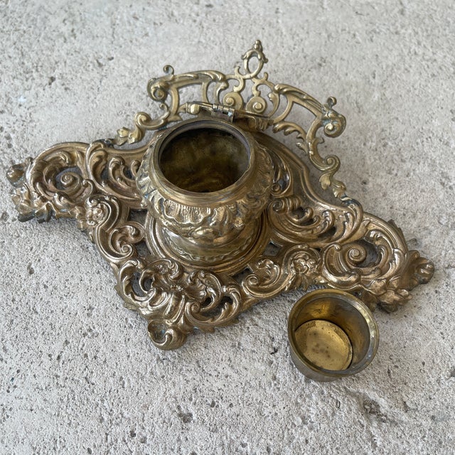 Rococo Vintage Heavy Cast Brass Inkewll For Sale - Image 3 of 7
