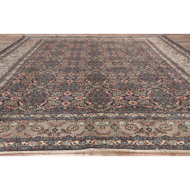 Navy Blue Mid 20th Century Mid 20th Century Vintage Persian Mashhad Rug - 08'05 x 11'02 For Sale - Image 8 of 9