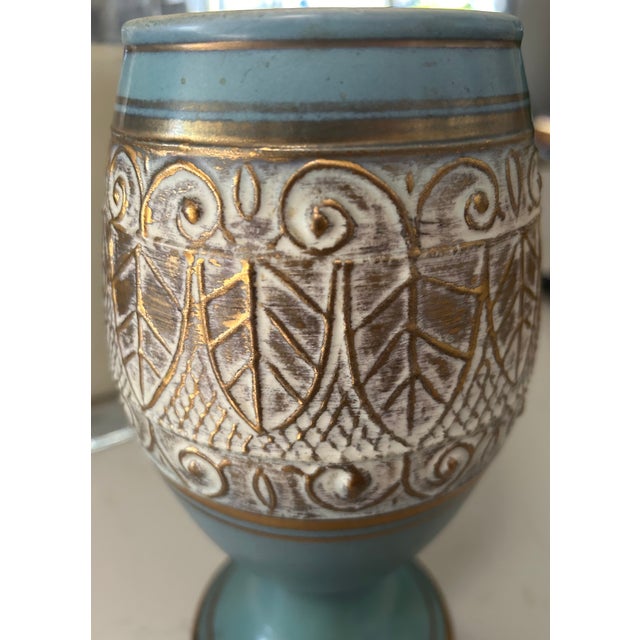 1960’s Vee Jackson California Pottery Hand Decorated Gilded Chalice Vase For Sale In Palm Springs - Image 6 of 7