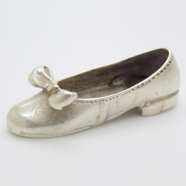 Italian Vintage Italian Handmade Silver Shoe With Ribbon Dollhouse Miniature Collectible For Sale - Image 3 of 10