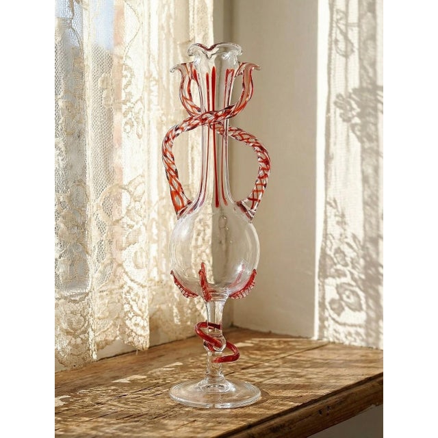 Elegant soliflore vase, Murano blown glass, Venetian craftsmanship from the 1950s-60s. Filigrana or Zanfirico decoration,...