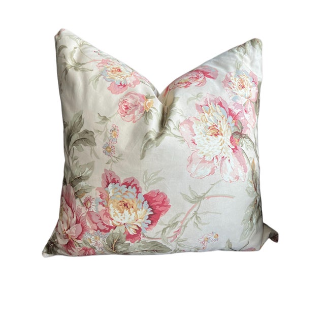 Vintage Handmade Waverly's "Forever Yours Peony" Fabric Down Throw Pillow For Sale - Image 4 of 10