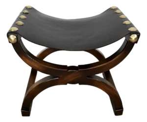 1960’s Hollywood Regency Leather & Brass Sling Stool