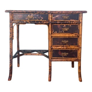 19th Century English Bamboo Desk Chinoiserie With Leather Top For Sale
