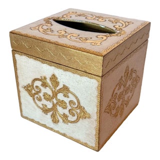 Vintage Gold Leaf Florentine Tissue Box Cover For Sale