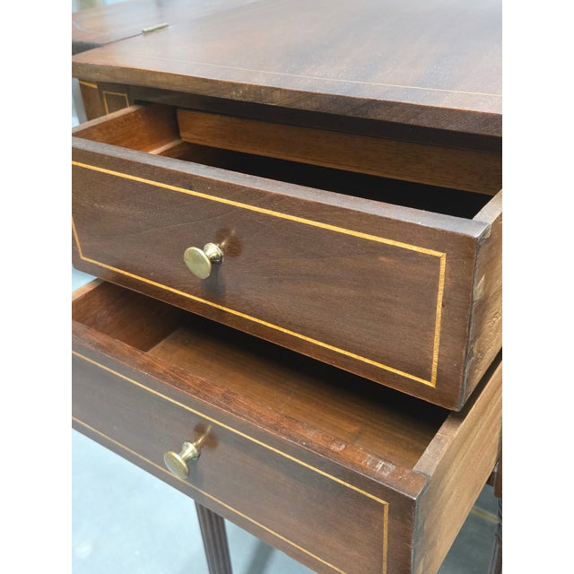American Early 20th Century Federal Style Inlaid Mahogany Sewing Table Cabinet For Sale - Image 3 of 12