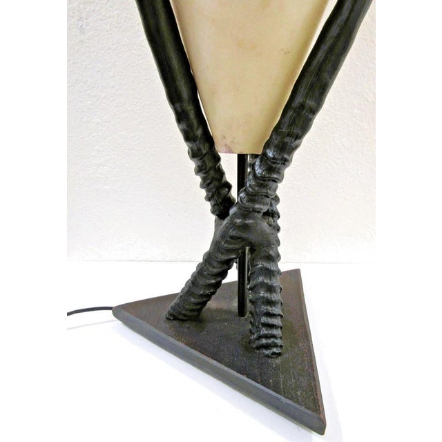 Vintage Large Italian Gemsbok Horn Triangle Base Cone Shade Table Lamp For Sale - Image 4 of 12