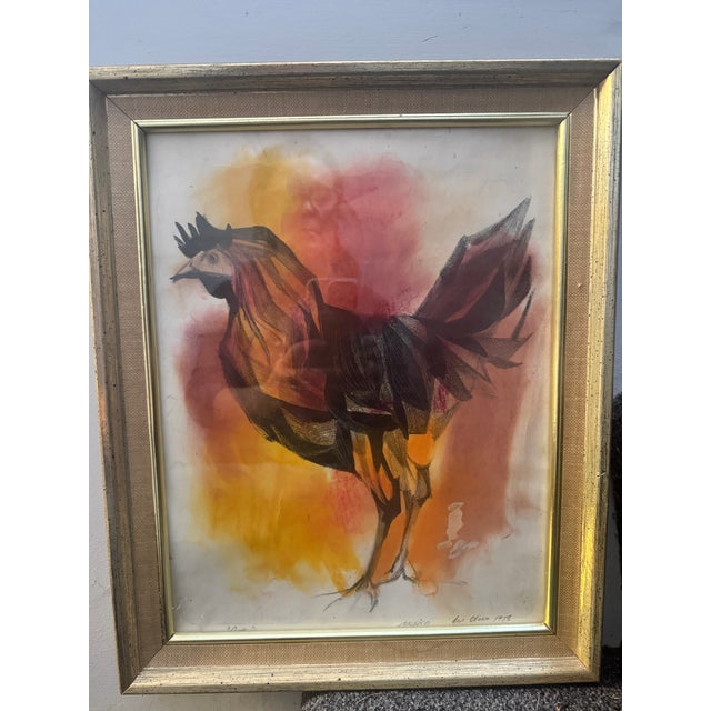 1958 Signed Don Bloom “Mexico” Modernist Rooster – Original Mid-Century Pastel For Sale - Image 6 of 9