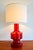 Beautiful table lamp made of transparent ruby-red glass with a white fabric lampshade. The lamp is in very good condition...
